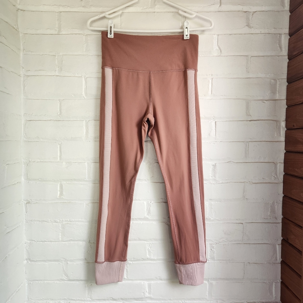 Athleta Elation Rib TRIM 7/8 TIGHT Leggings Womens Size S Pink High Stretch